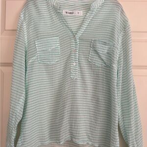 Carve Designs Teal and White Striped Dylan Gauze Shirt